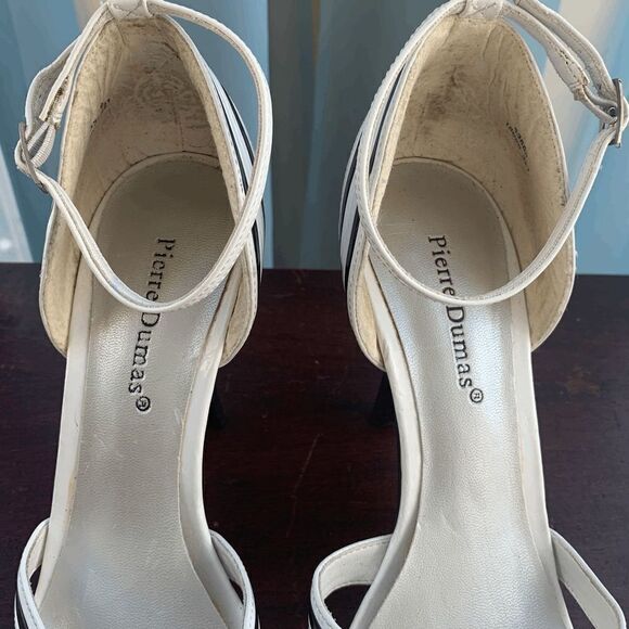 Pierre Dumas Womens Heels Open Toe Ankle Strap Black White Size 8 - Picture 7 of 10
